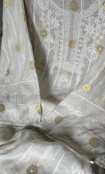 Load image into Gallery viewer, Izna Women's Lakhnavi Handcrafted Mul Chanderi Semi - Stitched Anarkali And Dupatta Set - HONC0305089