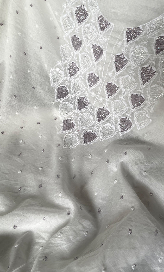 Amisha Women's Lakhnavi Handcrafted Mul Chanderi Unstitched Kurta And Dupatta Set - HONC0319464