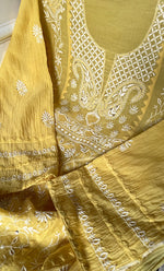 Load image into Gallery viewer, Women's Lakhnavi Handcrafted Mul Chanderi Semi - stitched Kurta And Dupatta Set- HONC0282405