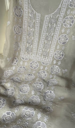 Load image into Gallery viewer, Women's Lakhnavi Handcrafted Pure Organza Chikankari Unstitched Kurta And Dupatta Set- HONC0260423