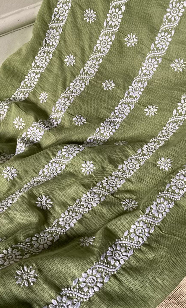 Women's Lucknowi Handcrafted Kota Cotton Chikankari Unstitched Kurta And Dupatta Set - HONC0312642