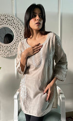 Load image into Gallery viewer, Women's Lakhnavi Handcrafted Mul Chanderi Chikankari Top - HONC0329095