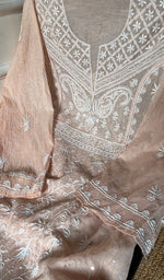 Load image into Gallery viewer, Women's Lakhnavi Handcrafted Mul Chanderi Chikankari Semi Stitched Anarkali And Dupatta Set- HONC0277640