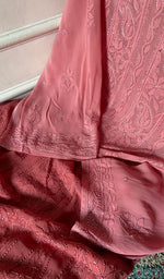 Load image into Gallery viewer, Women's Lakhnavi Handcrafted Viscose Georgette Semi - Stitched Chikankari Anarkali 3pc Set - HONC0358490