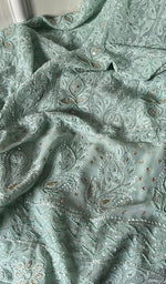 Load image into Gallery viewer, Women's Lakhnavi Handcrafted Viscose Georgette Unstitched Chikankari Full Suit Material - HONC0267300