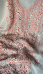 将图像加载到图库查看器中, Women's Lakhnavi Handcrafted Pure Organza Chikankari Unstitched Kurta And Dupatta Set - HONC0270716
