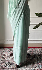 将图像加载到图库查看器中, Women's Lakhnavi Handcrafted Viscose Georgette Chikankari Saree - HONC0317904