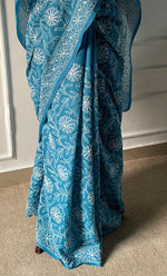 Load image into Gallery viewer, Fairoz Women's Lakhnavi Handcrafted Cotton Chikankari Saree - HONC0269064