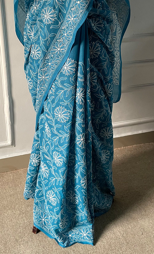 Fairoz Women's Lakhnavi Handcrafted Cotton Chikankari Saree - HONC0269064