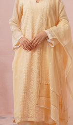 Load image into Gallery viewer, Women's Lakhnavi Handcrafted Mul Chanderi Chikankari Stitched Kurta, Dupatta And Pant Set - HONC0457995