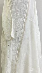 Load image into Gallery viewer, Women's Lakhnavi Handcrafted Mul Chanderi Semi Stitched Chikankari Kurta Dupatta Set - HONC0197442
