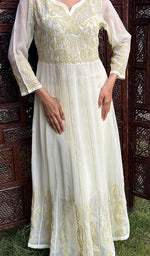 将图像加载到图库查看器中, Humaira Women's Lakhanvi Handcrafted Faux-Georgette Chikankari Dress - HONC05080