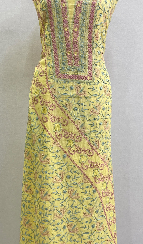 Women's Lakhnavi Handcrafted Maheshwari Mul Chanderi  Chikankari Unstitched Kurti Fabric - HONC0209620