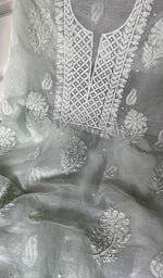 将图像加载到图库查看器中, Women's Lakhnavi Handcrafted Organza Chikankari Unstitched Full Suit Material - HONC0271210