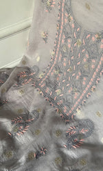 Load image into Gallery viewer, Women's Lakhnavi Handcrafted Mul Chanderi Unstitched Chikankari Full Suit Material - HONC0316861