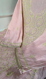 Load image into Gallery viewer, Women's Lakhnavi Handcrafted Maheshwari Mul Chanderi Semi - Stitched Chikankari Full Suit Material - HONC