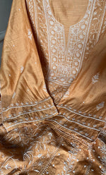 Load image into Gallery viewer, Women's Lakhnavi Handcrafted Munga Silk Semi - Stitched Chikankari Kurta And Dupatta Set- HONC0281959
