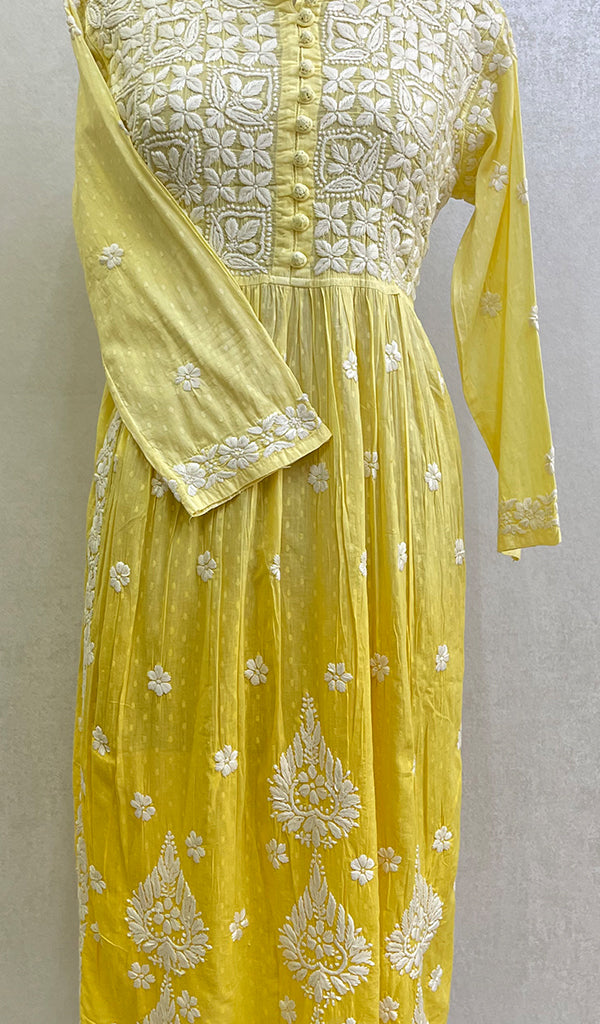 Women's Lucknowi Handcrafted Printed Cotton Chikankari Gown - HONC0150411