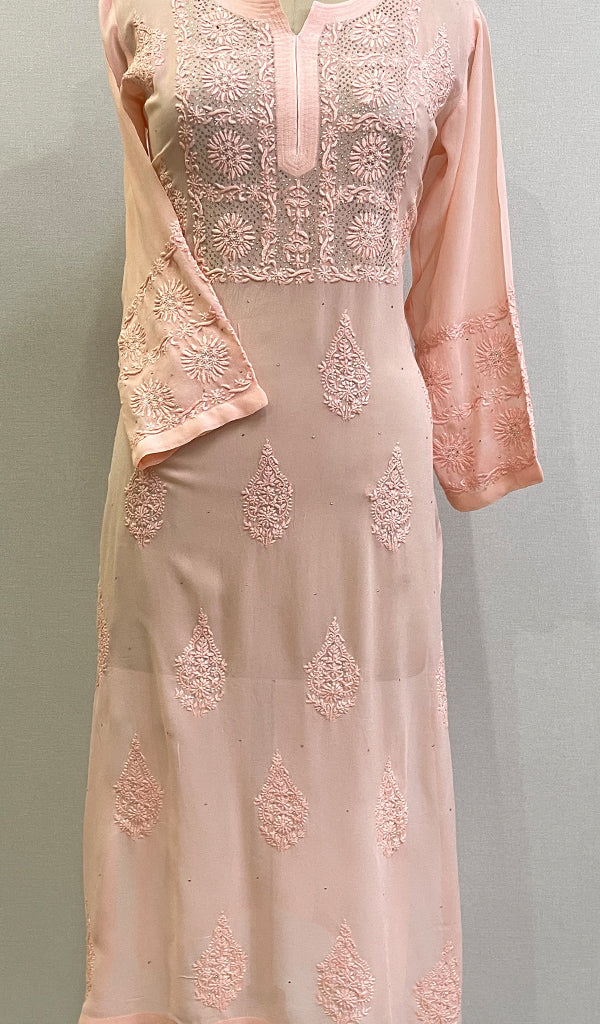 Sadaf Women's Lakhnavi Handcrafted Viscose Georgette Chikankari Kurti - HONC0174139