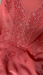 Load image into Gallery viewer, Women's Lucknowi Handcrafted Mul Chanderi Chikankari Full Suit Material - HONC0260945