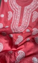 Load image into Gallery viewer, Alishba Women's Lucknowi Handcrafted Kota Cotton Chikankari Unstitched Kurta And Dupatta Set - HONC0312648