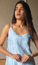 Load image into Gallery viewer, Women's Lakhnavi Handcrafted Chanderi Silk Chikankari Top - HONC0290683