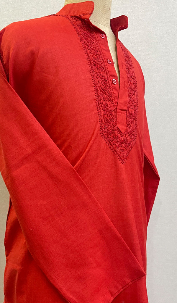 Men's Lucknowi Handcrafted Cotton Chikankari Kurta - HONC0199780
