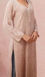 将图像加载到图库查看器中, Yusra Women's Lakhnavi Handcrafted Viscose Georgette Chikankari Kurti - HONC0566444
