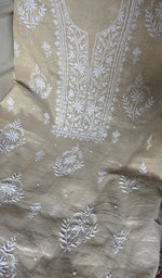 Load image into Gallery viewer, Women's Lakhnavi Handcrafted Tissue Chanderi Unstitched Chikankari Kurta And Dupatta Set - HONC0347706