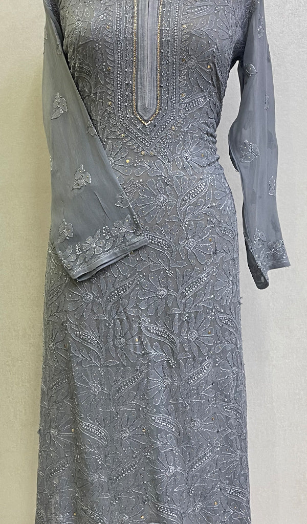 Women's Lakhnavi Handcrafted Viscose Georgette Chikankari Kurti - HONC0139812