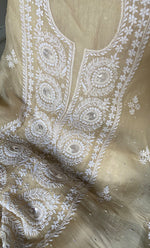 Load image into Gallery viewer, Women's Lakhnavi Handcrafted Pure Organza Chikankari Unstitched Kurta And Dupatta Set- HONC0304149