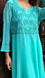 将图像加载到图库查看器中, Humaira Women's Lakhanvi Handcrafted Faux-Georgette Chikankari Dress - NC046556