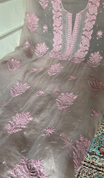 将图像加载到图库查看器中, Women's Lakhnavi Handcrafted Pure Organza Chikankari Unstitched Kurta And Dupatta Set- HONC0361456