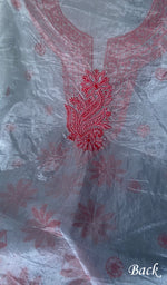 将图像加载到图库查看器中, Women's Lakhnavi Handcrafted Organza Chikankari Unstitched Kurti Fabric - HONC0138395