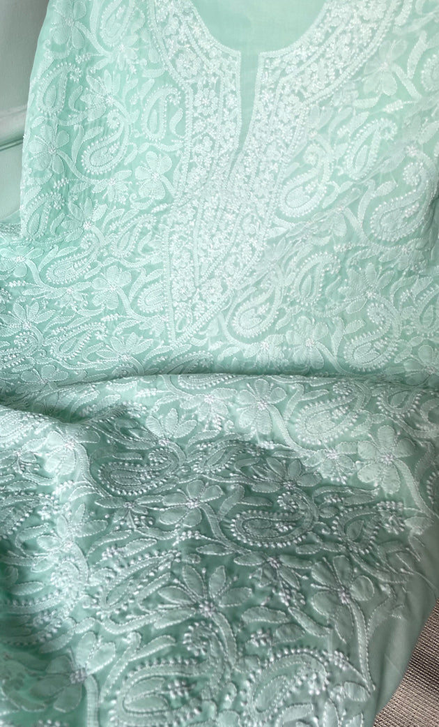 Women's Lakhnavi Handcrafted Unstitched Cotton Chikankari Suit Material - HONC0320323