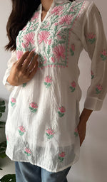 Load image into Gallery viewer, Women's Lakhnavi Handcrafted Mul Chanderi Chikankari Top - HONC0372703