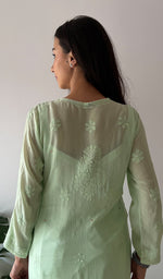 Load image into Gallery viewer, Yusra Women's Lakhnavi Handcrafted Viscose Georgette Chikankari Kurti- HONC0327560