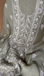 Load image into Gallery viewer, Women's Lakhnavi Handcrafted Mul Chanderi Unstitched Chikankari Full Suit Material - HONC0363740