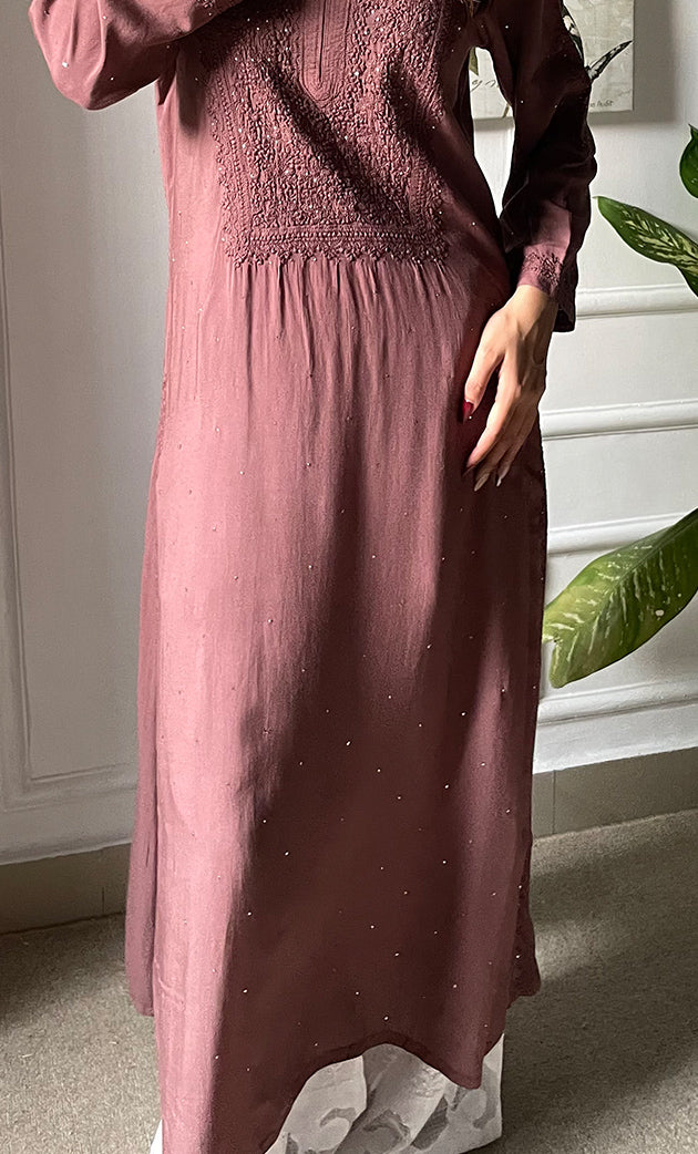 Women's Lucknowi Handcrafted Modal Cotton Chikankari Kurti - HONC0264965