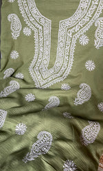 Load image into Gallery viewer, Alishba Women's Lucknowi Handcrafted Kota Cotton Chikankari Unstitched Kurta And Dupatta Set - HONC0312652