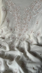 将图像加载到图库查看器中, Women's Lakhnavi Handcrafted Pure Silk Georgette Chikankari Kurta And Dupatta Set- HONC0249937