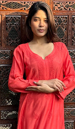 Load image into Gallery viewer, Women's Lucknowi Handcrafted Muslin Chikankari Kurti - HONC0181001