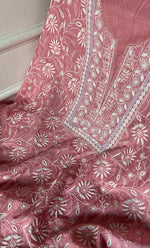 Load image into Gallery viewer, Women's Lakhnavi Handcrafted Unstitched Munga Silk Chikankari Kurta And Dupatta Set- HONC0278879