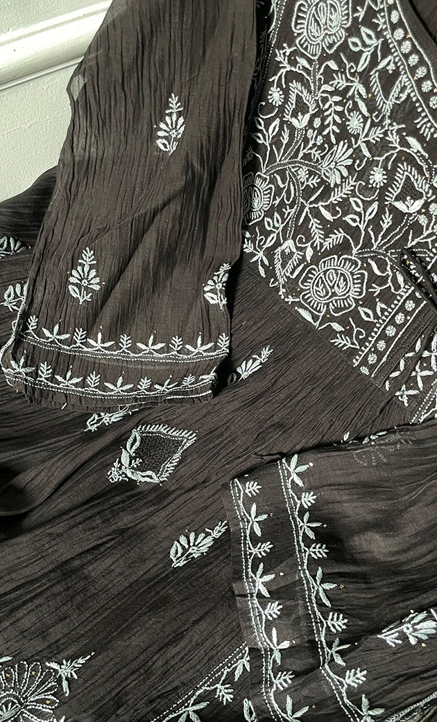 Women's Lakhnavi Handcrafted Mul Chanderi Unstitched Kurta And Dupatta Set- HONC0313324 main image 0
