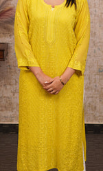 Load image into Gallery viewer, Yusra Women's Lakhnavi Handcrafted Viscose Georgette Chikankari Kurti - HONC0282694