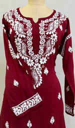 Load image into Gallery viewer, Women's Lucknowi Handcrafted Modal Cotton Chikankari Anarkali Dress - HONC0231085