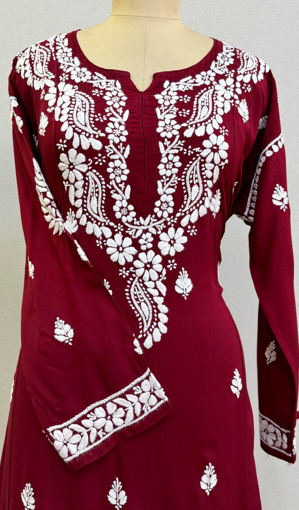 Women's Lucknowi Handcrafted Modal Cotton Chikankari Anarkali Dress - HONC0231085