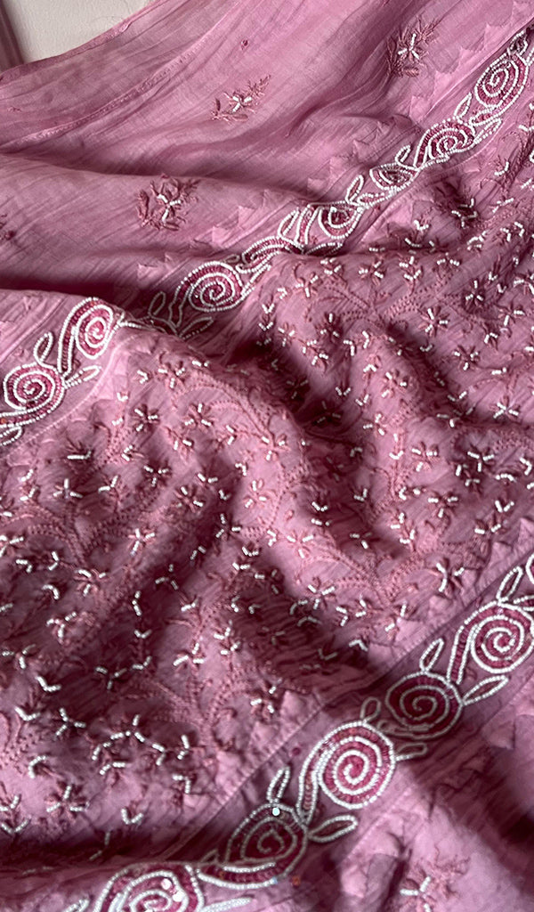 Aaliyah Women's Lakhnavi Handcrafted Mul Chanderi Semi - Stitched Kurta And Dupatta Set - HONC0253630