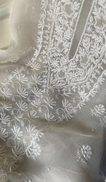 将图像加载到图库查看器中, Women's Lakhnavi Handcrafted Pure Organza Chikankari Unstitched Kurta And Dupatta Set- HONC0265389