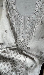 Load image into Gallery viewer, Saziya Women's Lakhnavi Handcrafted Mul Chanderi Semi - Stitched Kurta And Dupatta Set - HONC0300392